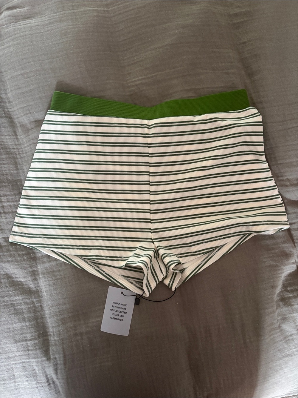 superdown Green and White Striped High-Waist Knit Shorts